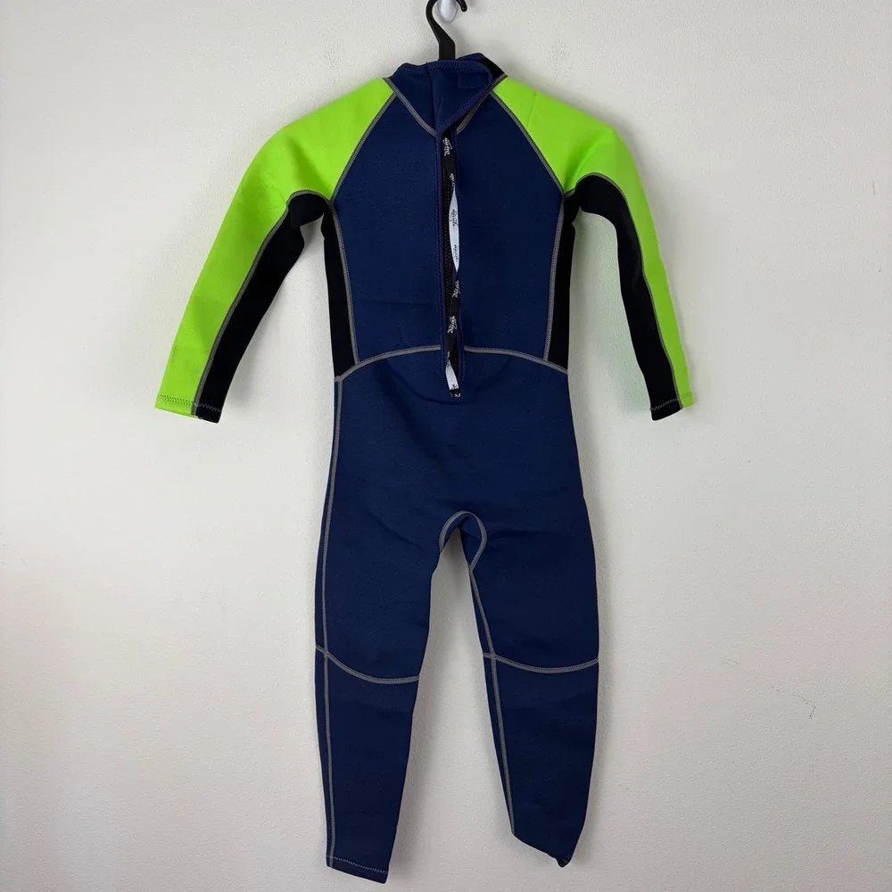 Natyfly Kids Full Body Wetsuit Navy Blue Lime Green Neoprene Size L‎